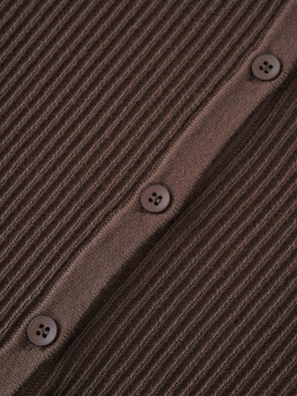 Button Down Ribbed Cardigan-Chocolate Brown