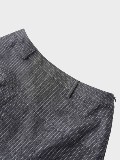 Yoke Pleated Denim Skirt-Black Pinstripe