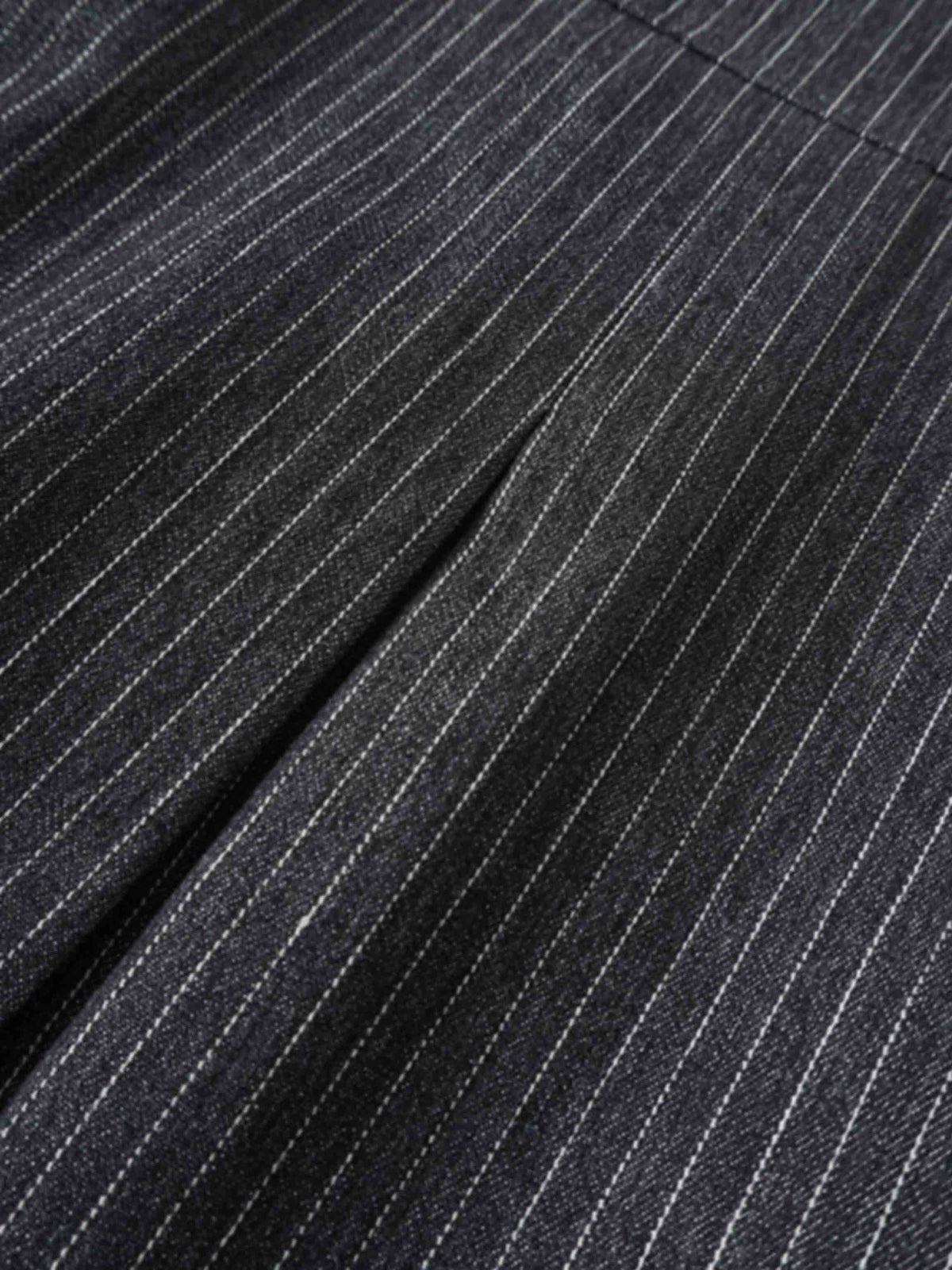 Yoke Pleated Denim Skirt-Black Pinstripe