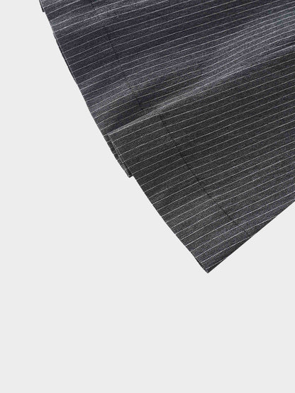 Yoke Pleated Denim Skirt-Black Pinstripe
