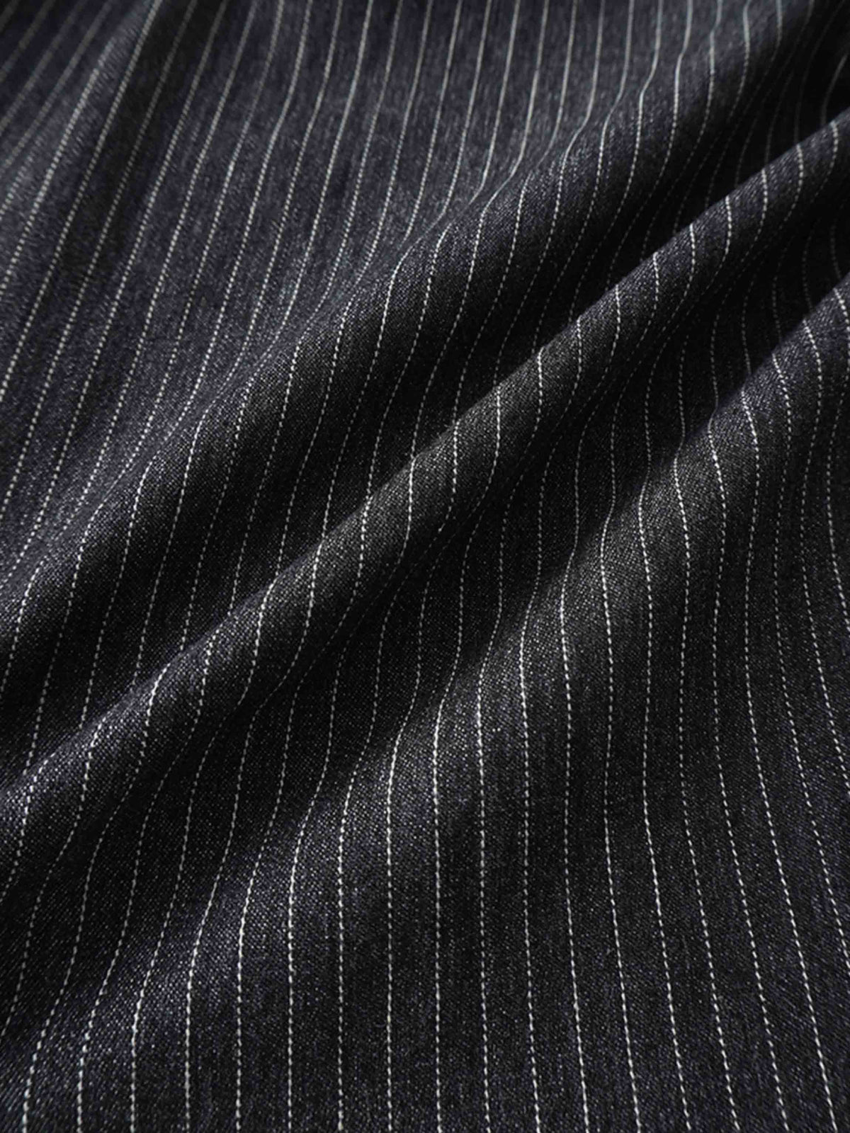 Yoke Pleated Denim Skirt-Black Pinstripe