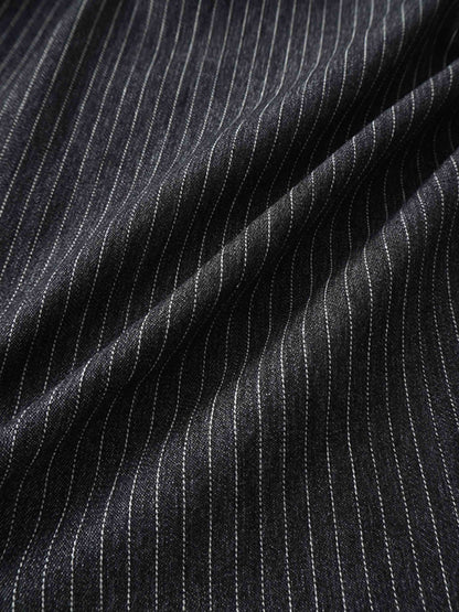 Yoke Pleated Denim Skirt-Black Pinstripe