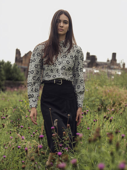 Embroidered Puff Sleeve Blouse-Floral