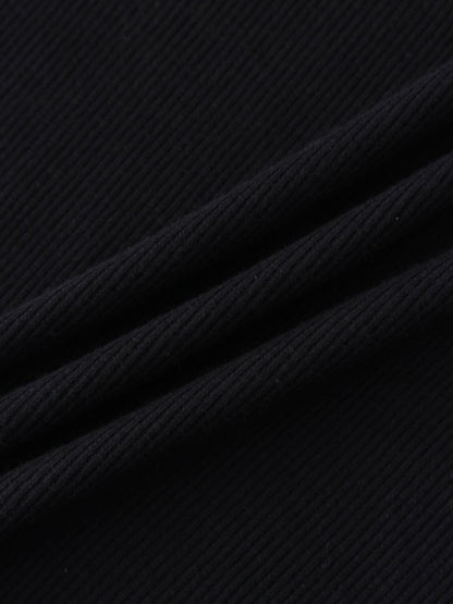RIBBED COLLAR T-SHIRT-BLACK