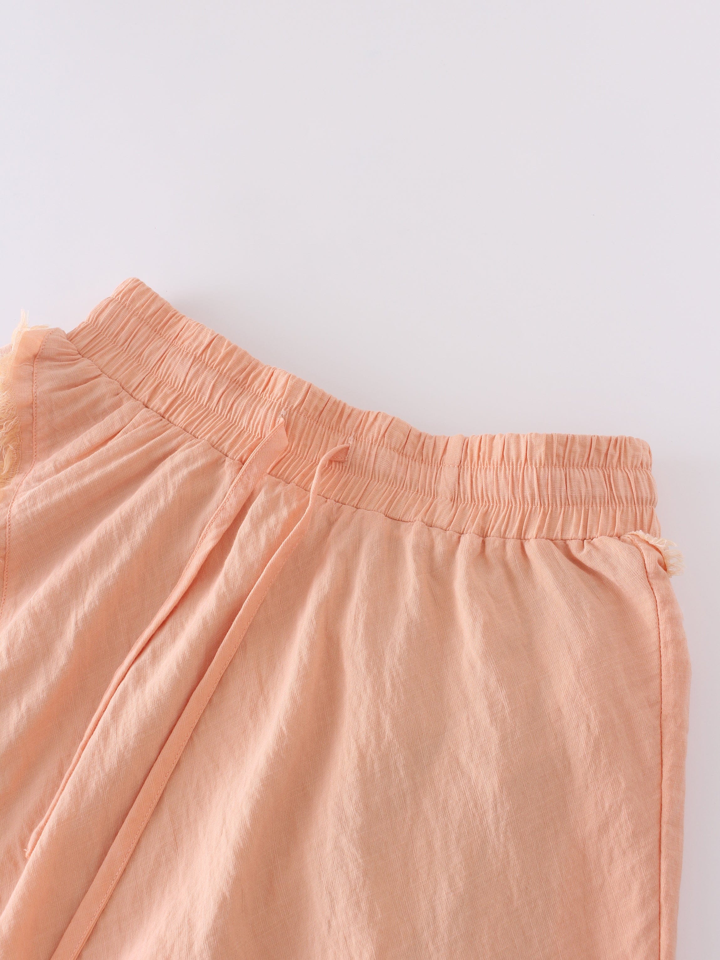 DRAWSTRING FRINGE SKIRT-PEACH