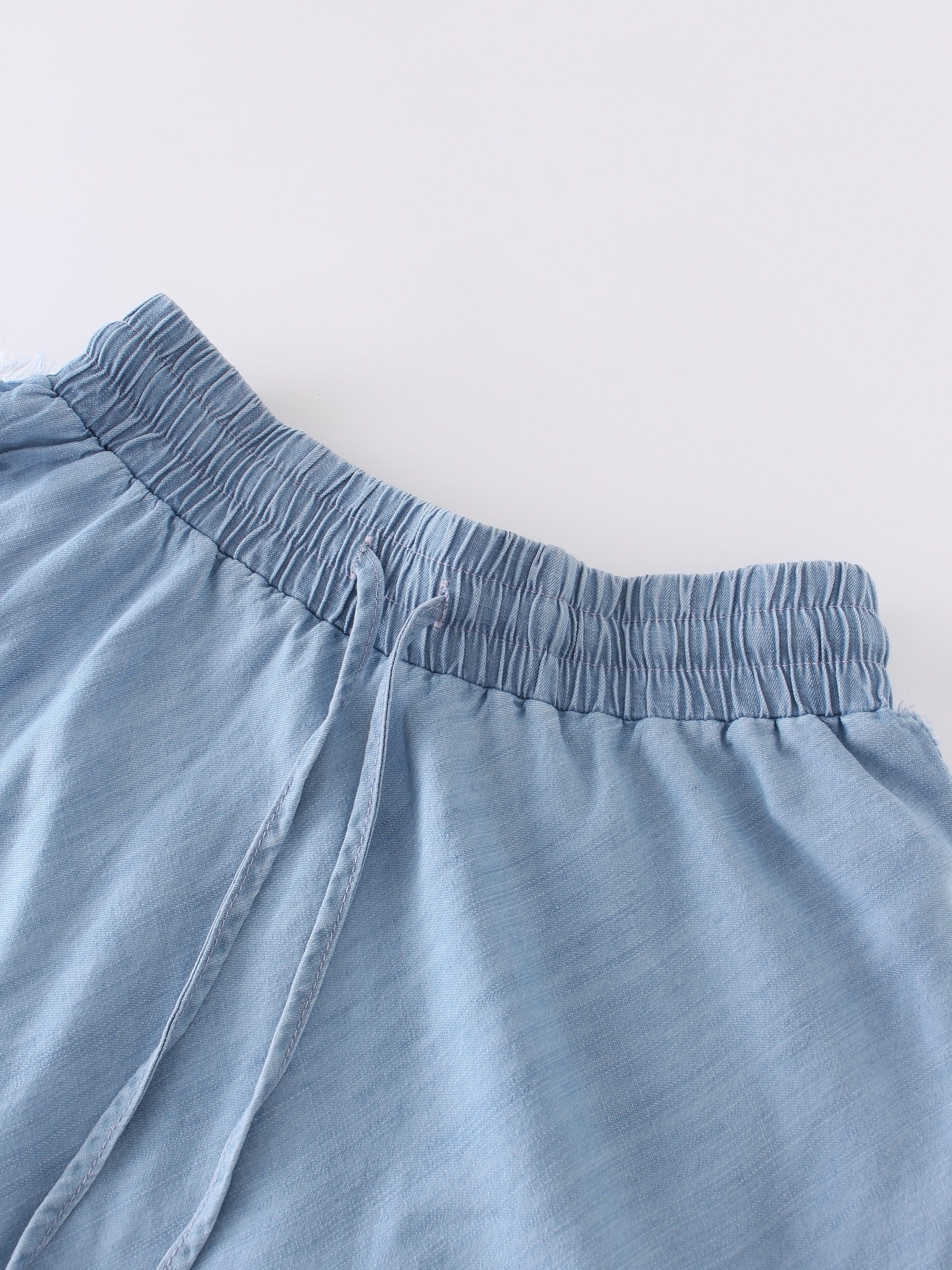 DRAWSTRING FRINGE SKIRT-DENIM