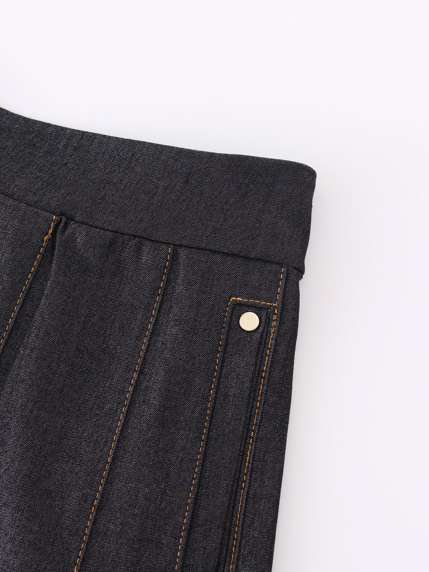 PLEATED DENIM SKIRT-BLACK DENIM