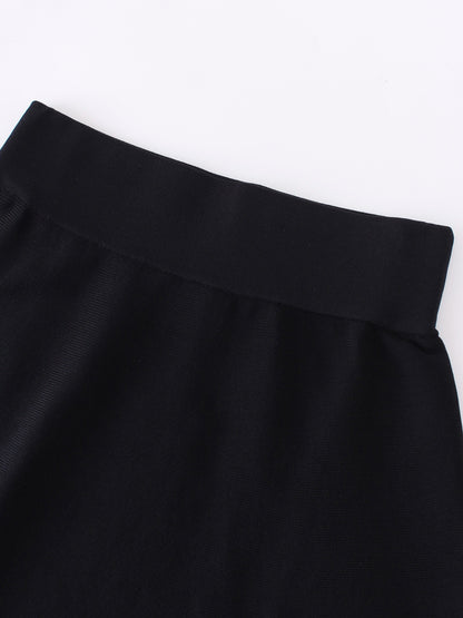 KNIT FLARED SKIRT-25"-BLACK