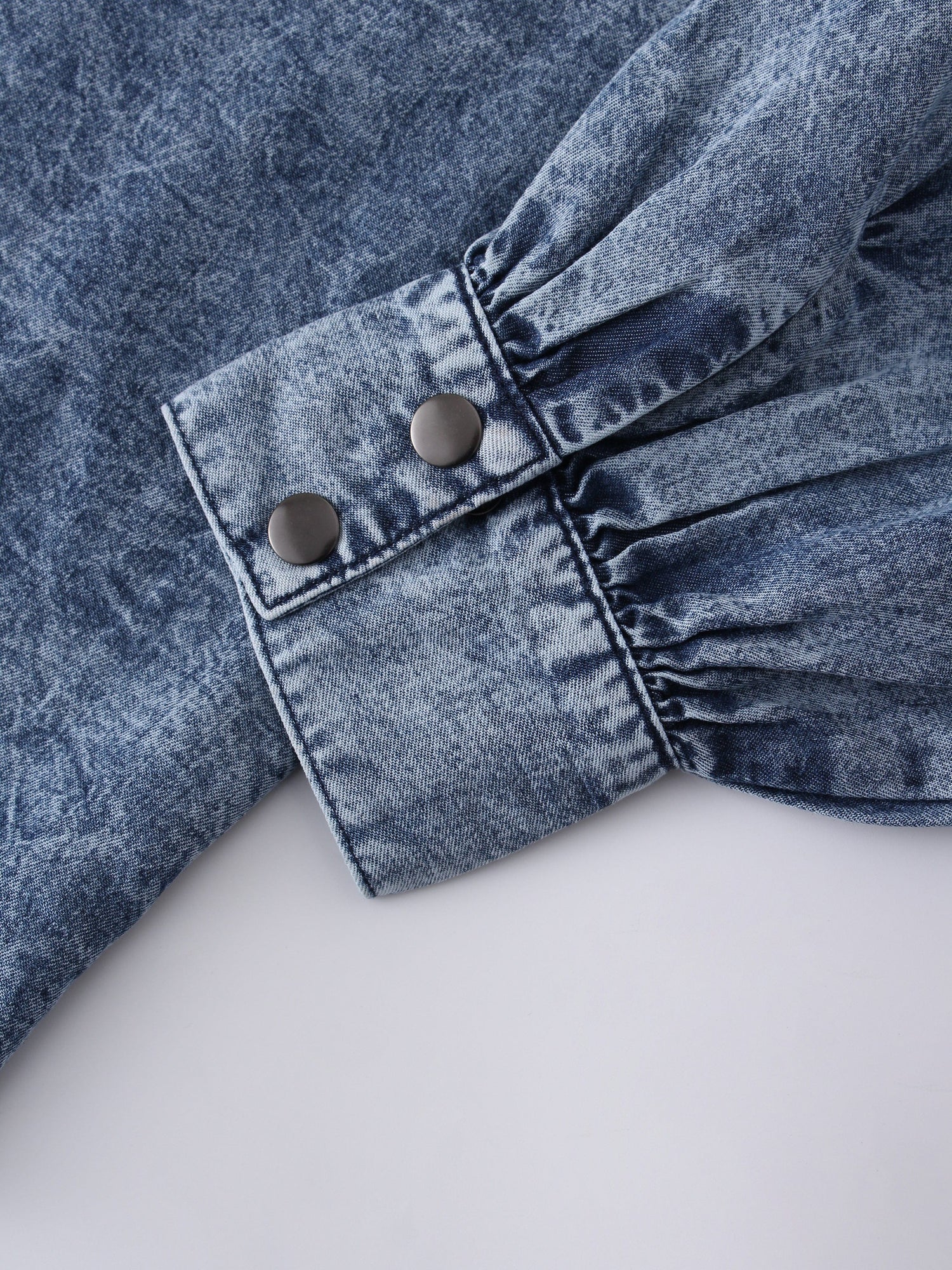 Gathered Top Blouse-Washed Blue Denim