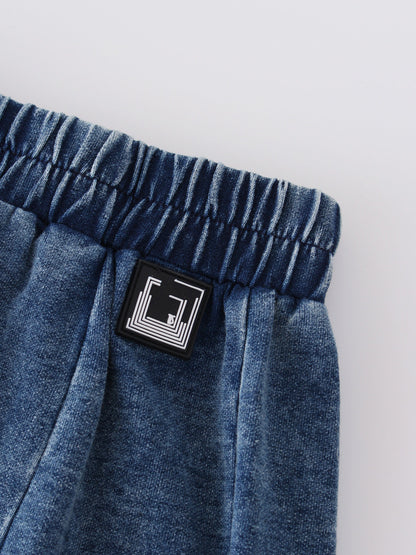 SLOUCHED SKIRT 30"-WASHED DENIM