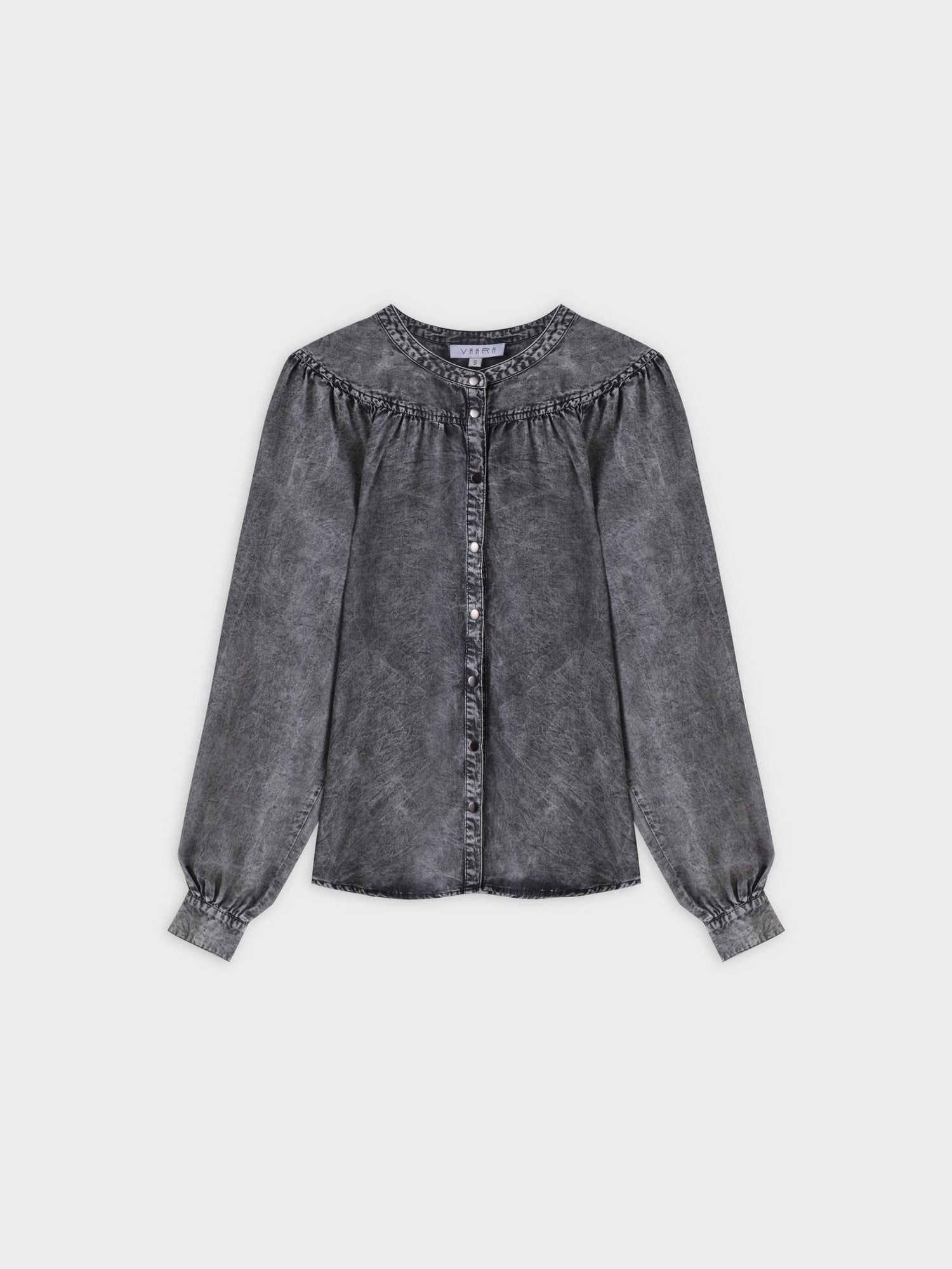 Gathered Top Blouse-Washed Black Denim