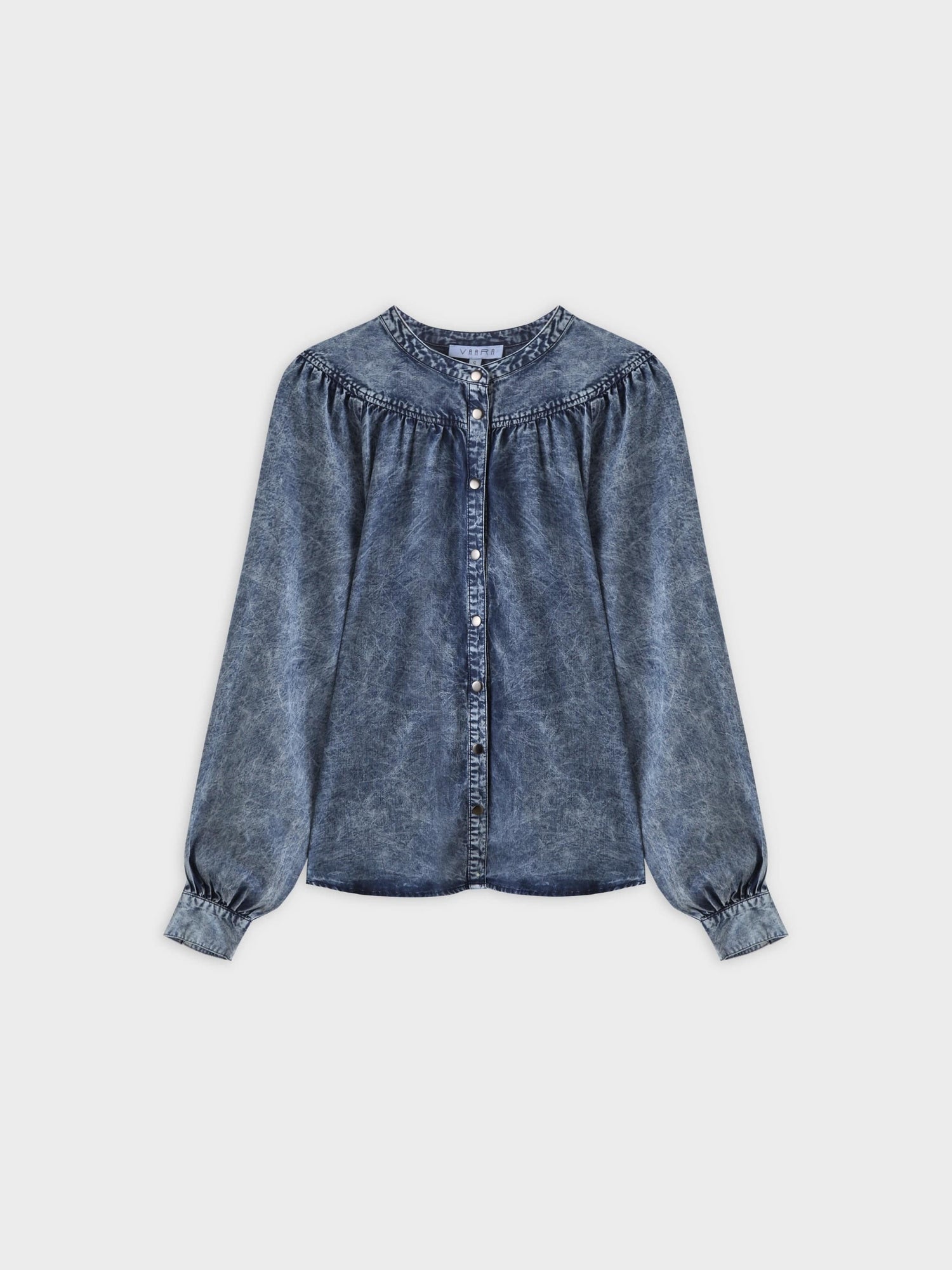 Gathered Top Blouse-Washed Blue Denim