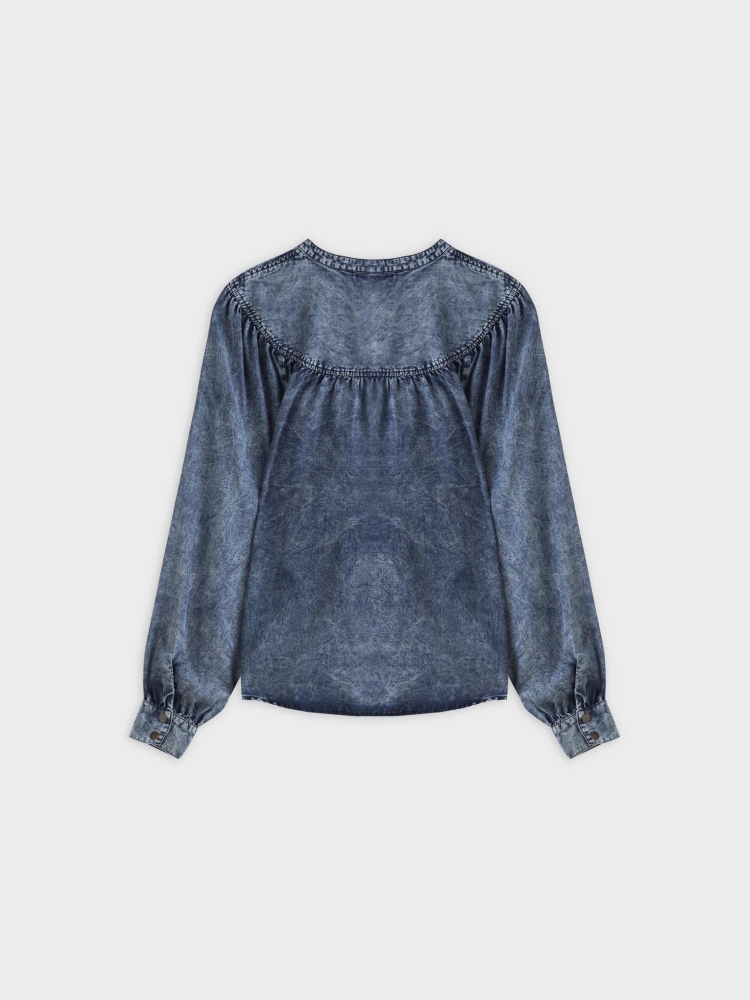 Gathered Top Blouse-Washed Blue Denim