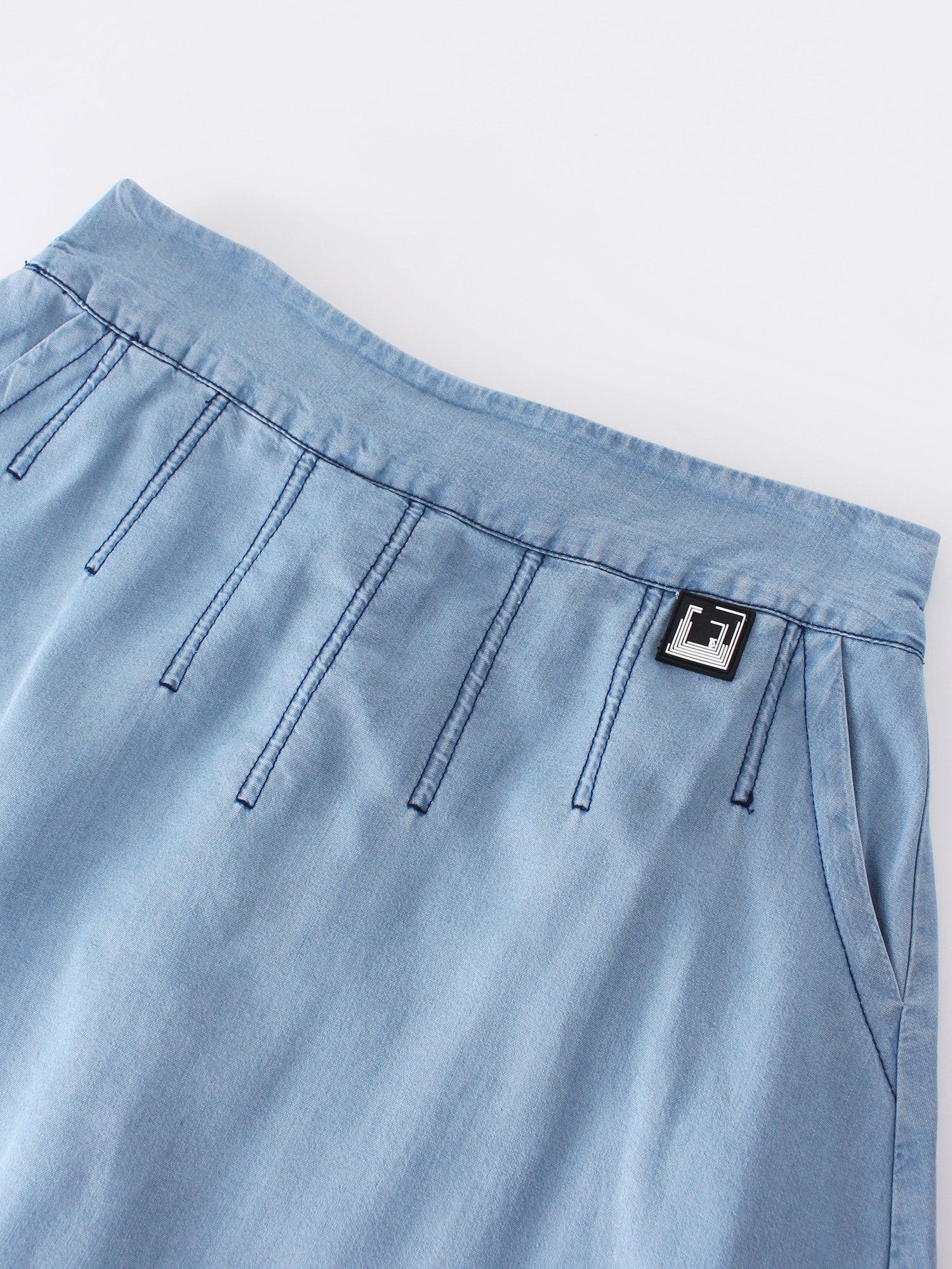 PIPED DENIM SKIRT-LIGHT BLUE