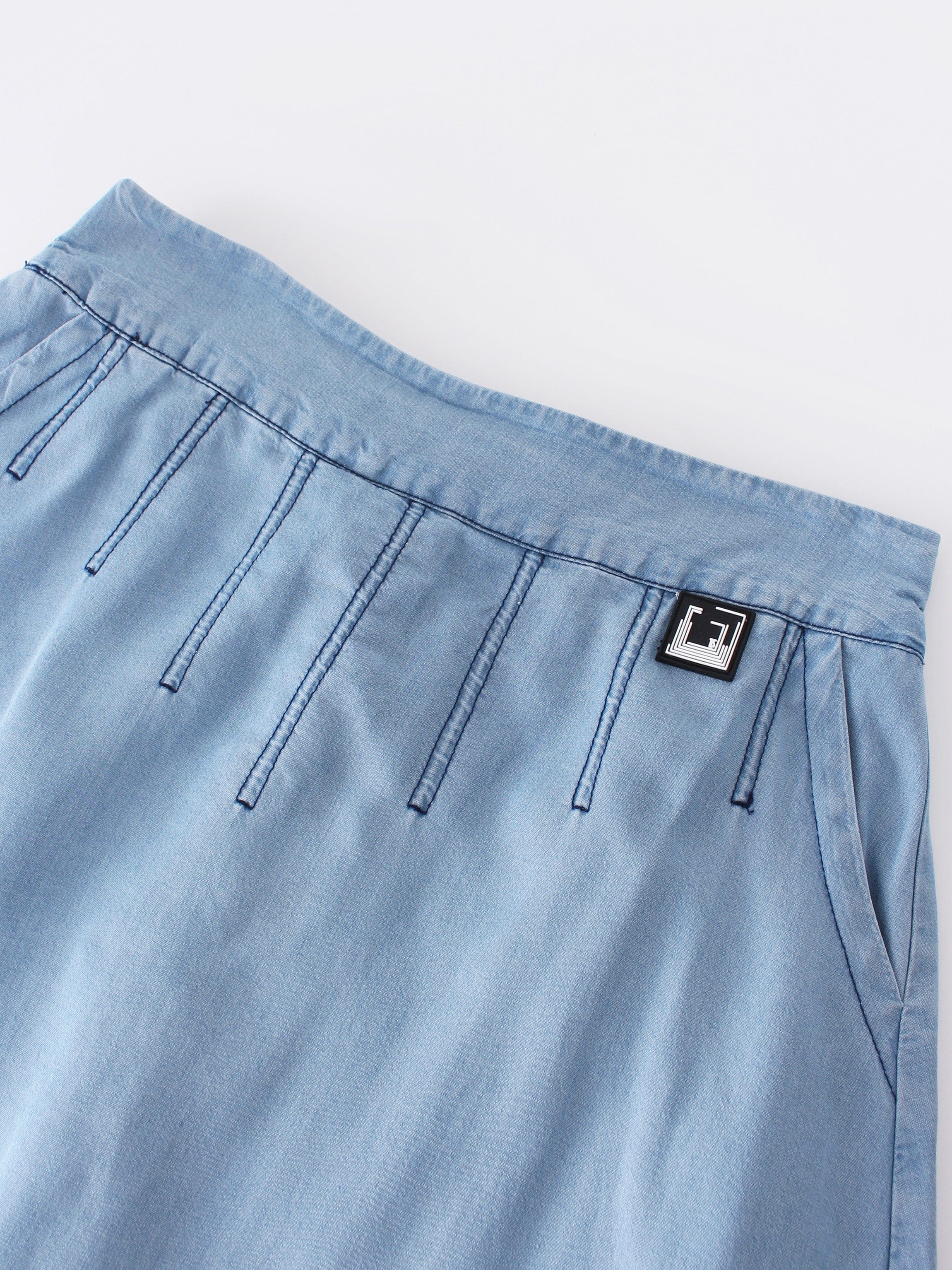 PIPED DENIM SKIRT-LIGHT BLUE