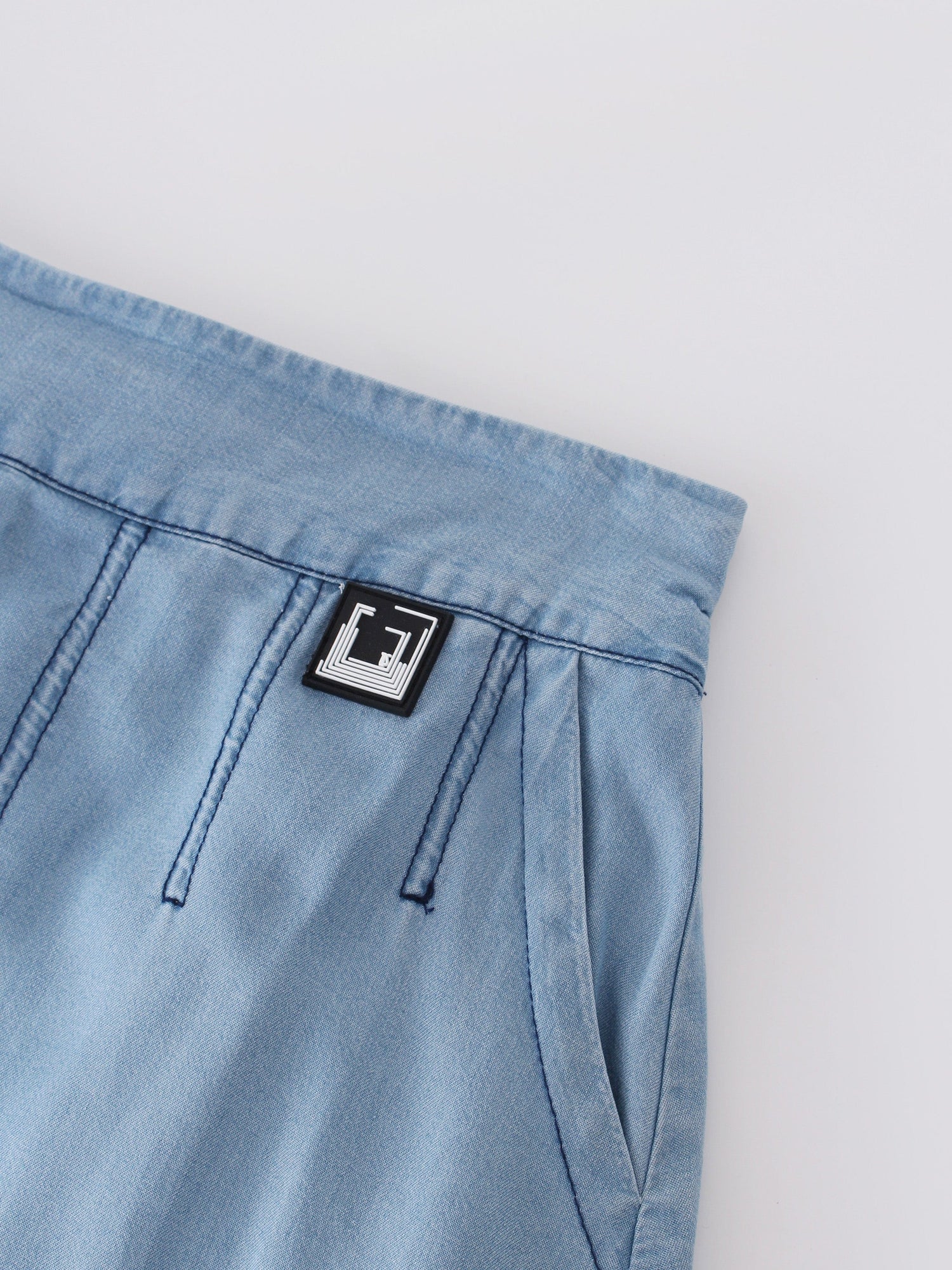 PIPED DENIM SKIRT-LIGHT BLUE