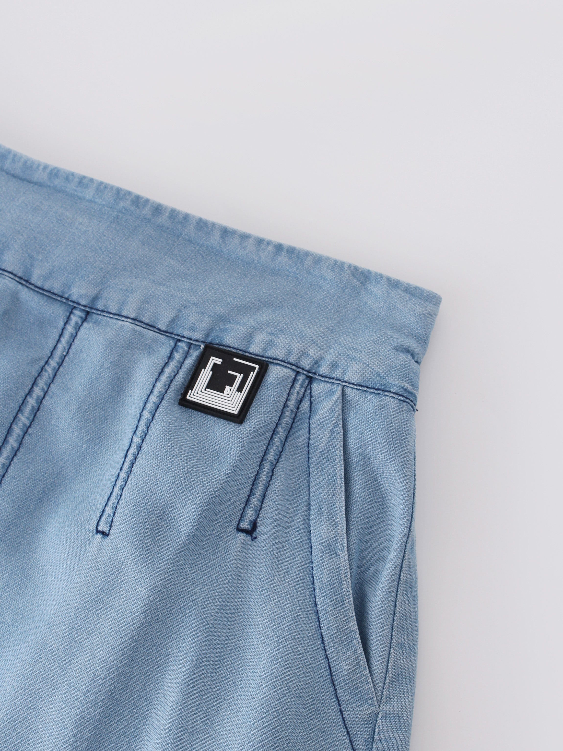 PIPED DENIM SKIRT-LIGHT BLUE