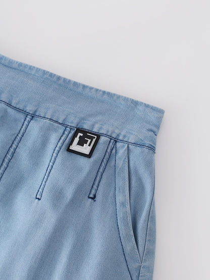 PIPED DENIM SKIRT-LIGHT BLUE