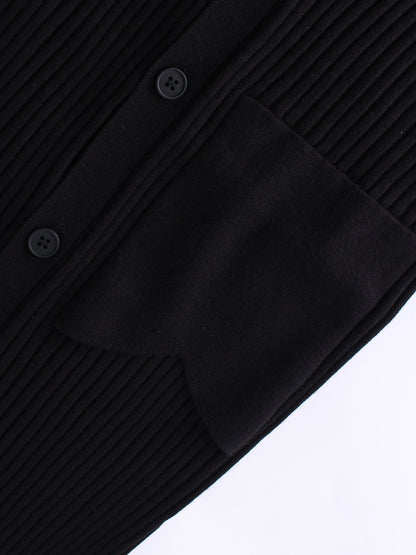 RIBBED CARDIGAN DRESS-42"BLACK