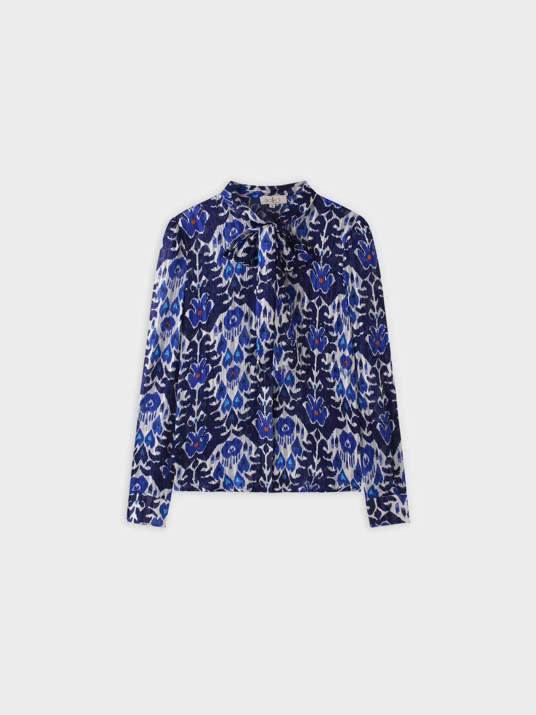 Tie Front Blouse-Blue Ikat