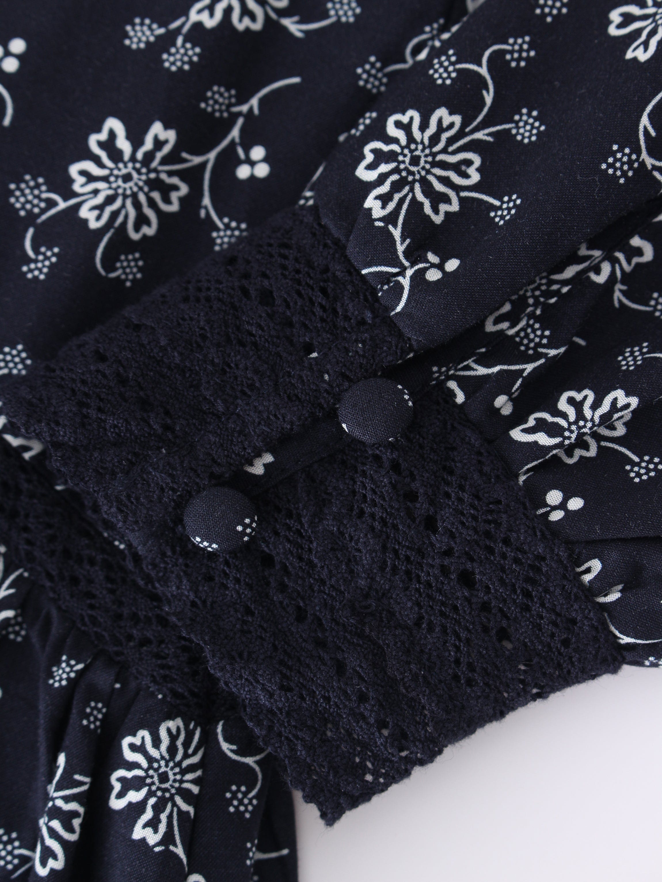 Lace Trim Detail Dress-Navy Floral