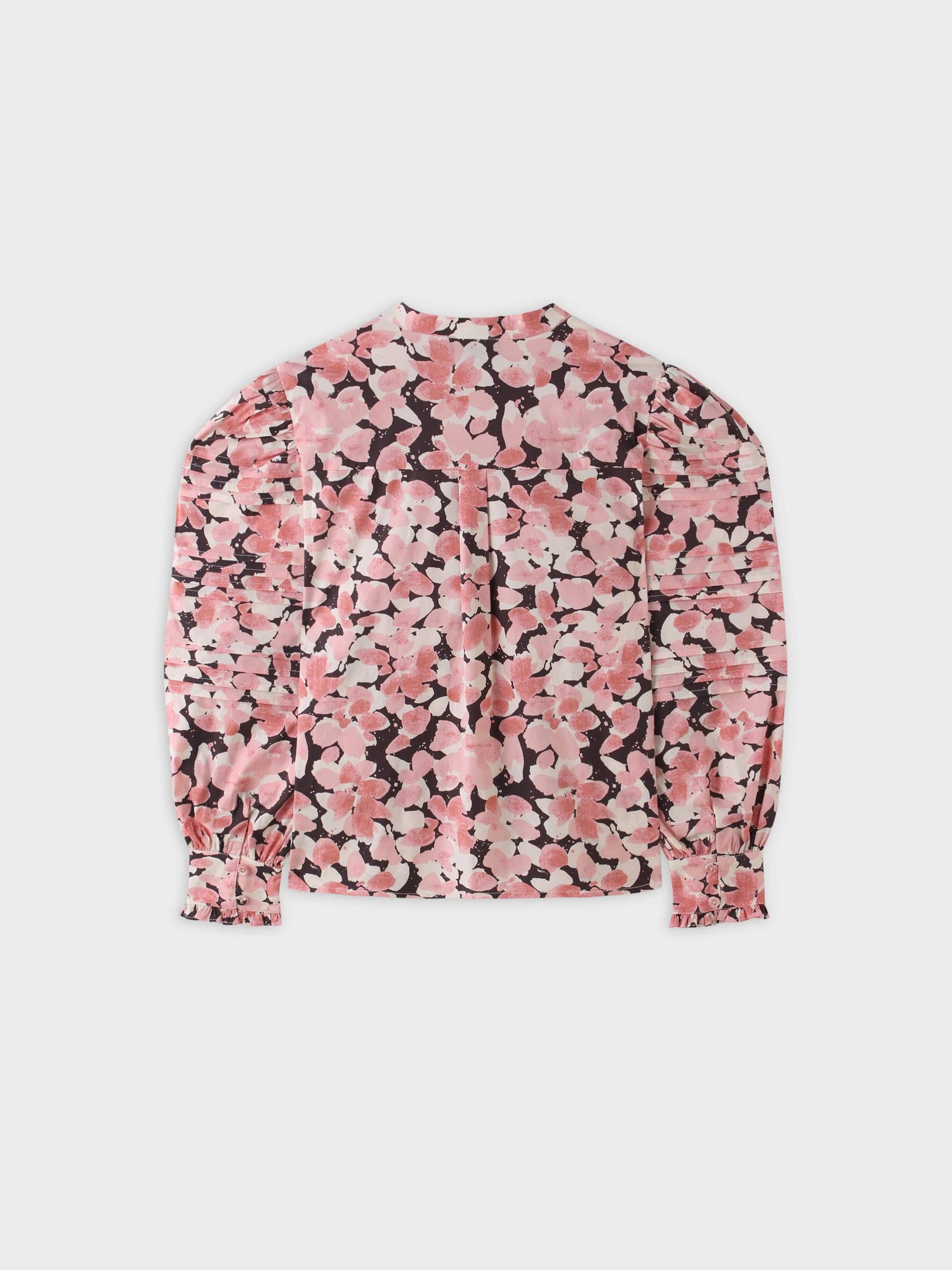 Pleated Sleeve Blouse-Pink/Black Floral