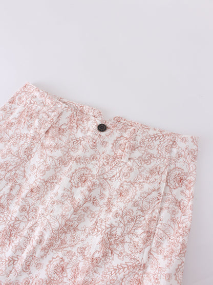 Denim Skirt with brown print