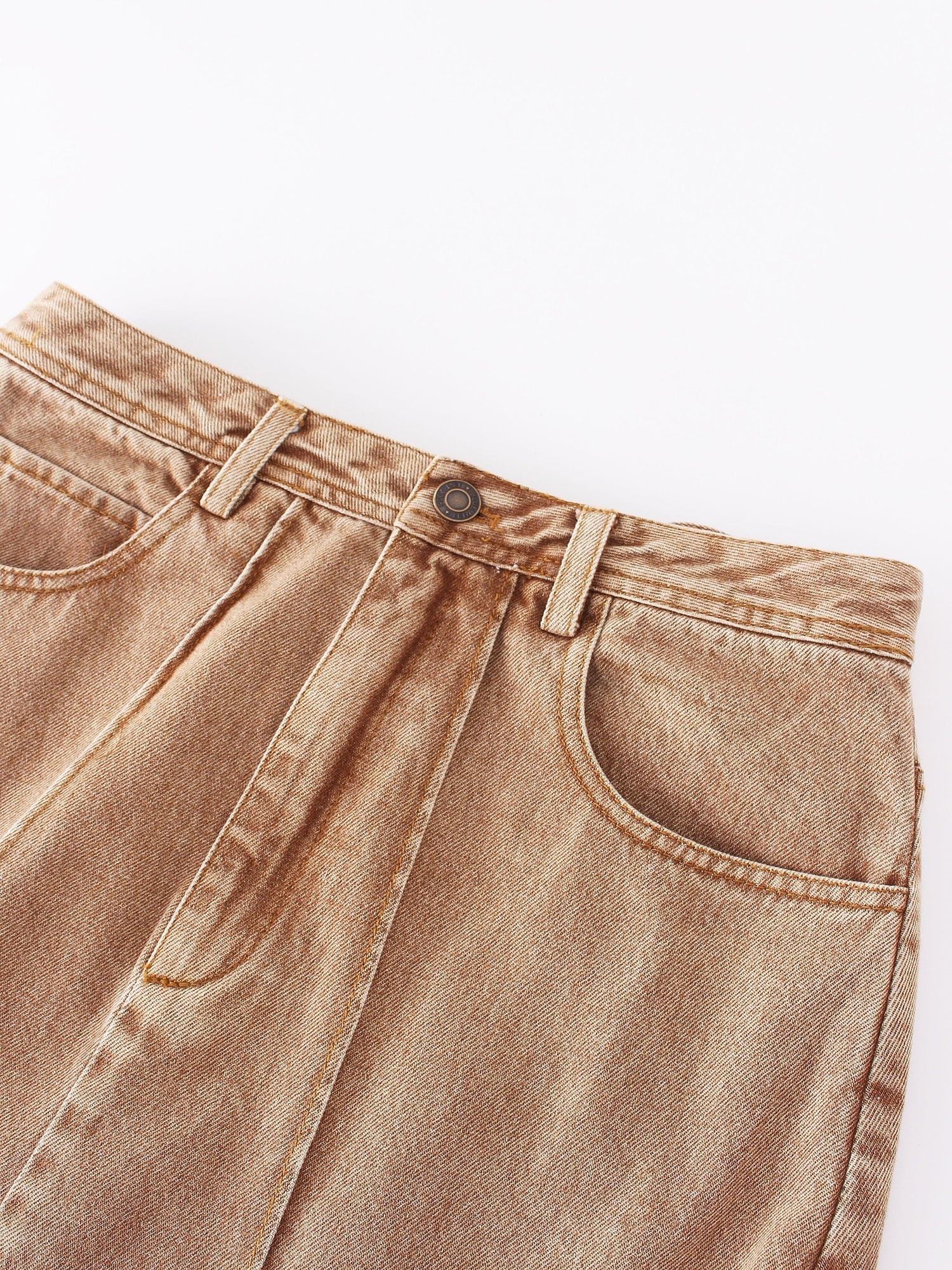 Denim Seamed Skirt-Brown