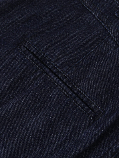 Classic Denim Fringe Skirt-Dark Blue
