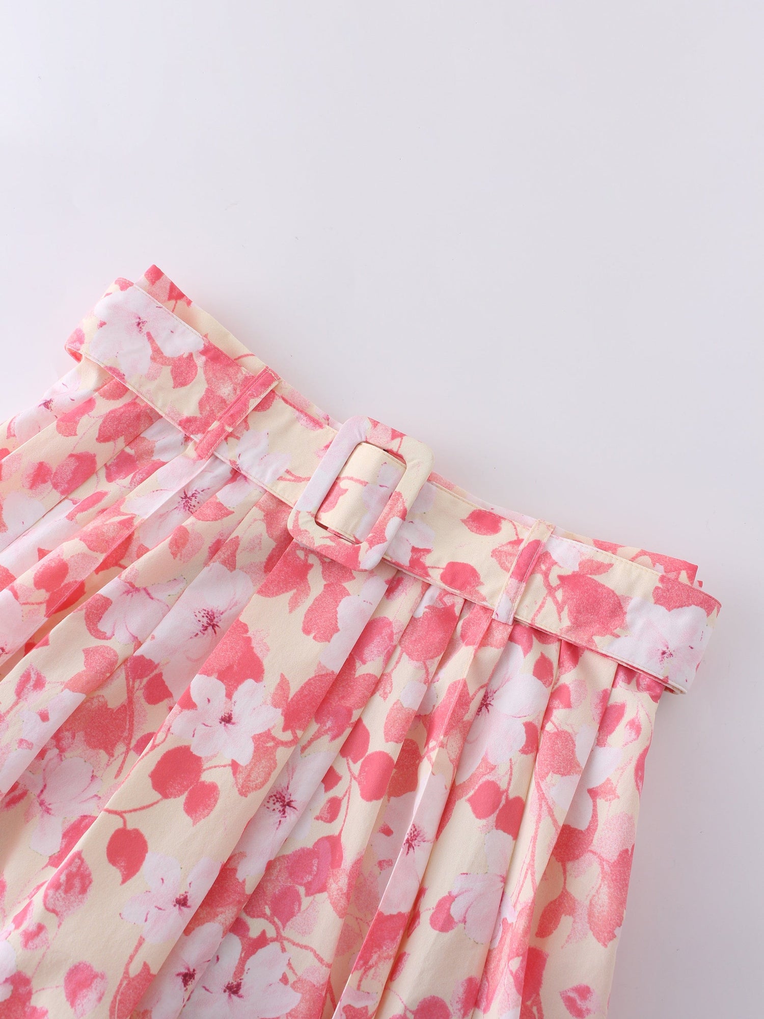 Belted Midi Skirt-Pink Floral