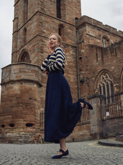 Fringe Circle Skirt-Navy