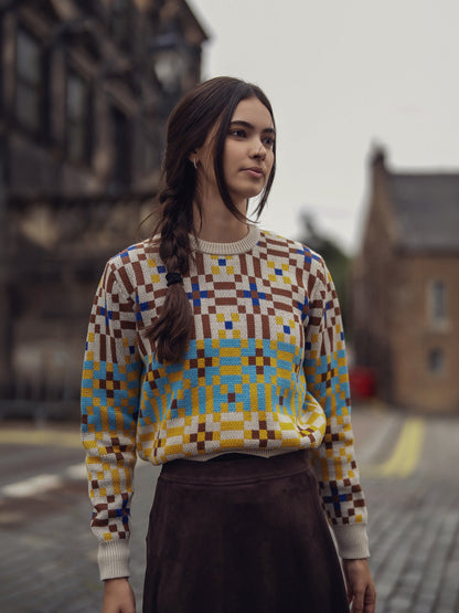 Geometric Design Sweater-Brown