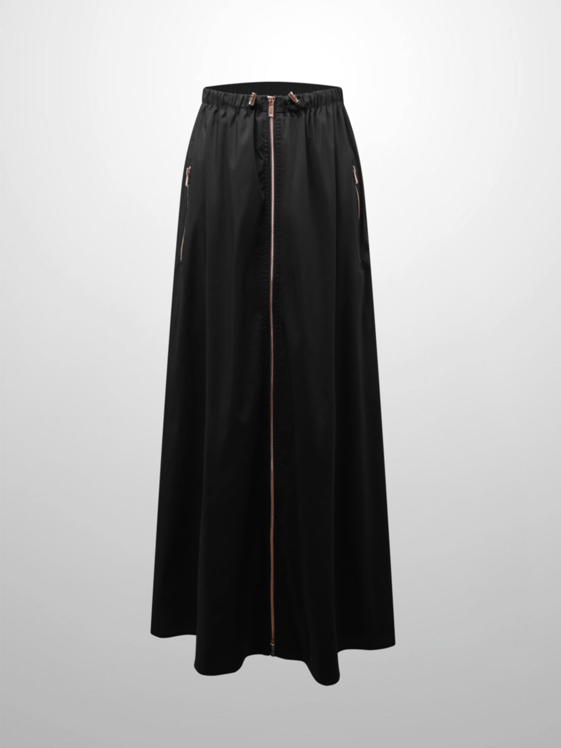 Front Zipper Cotton Circle Skirt-Black