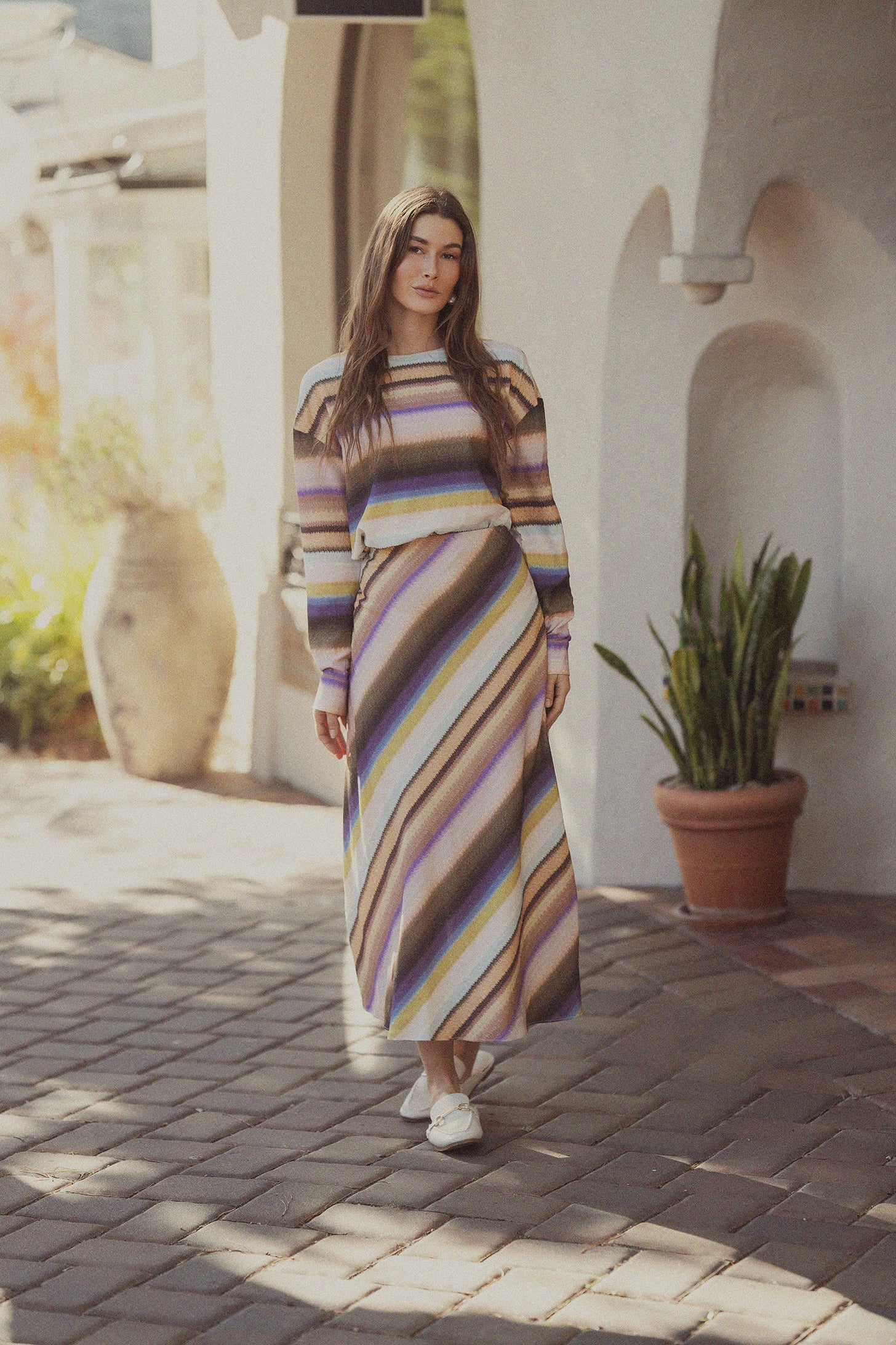 Linen Blend Crop Swing Top-Ombre Stripe