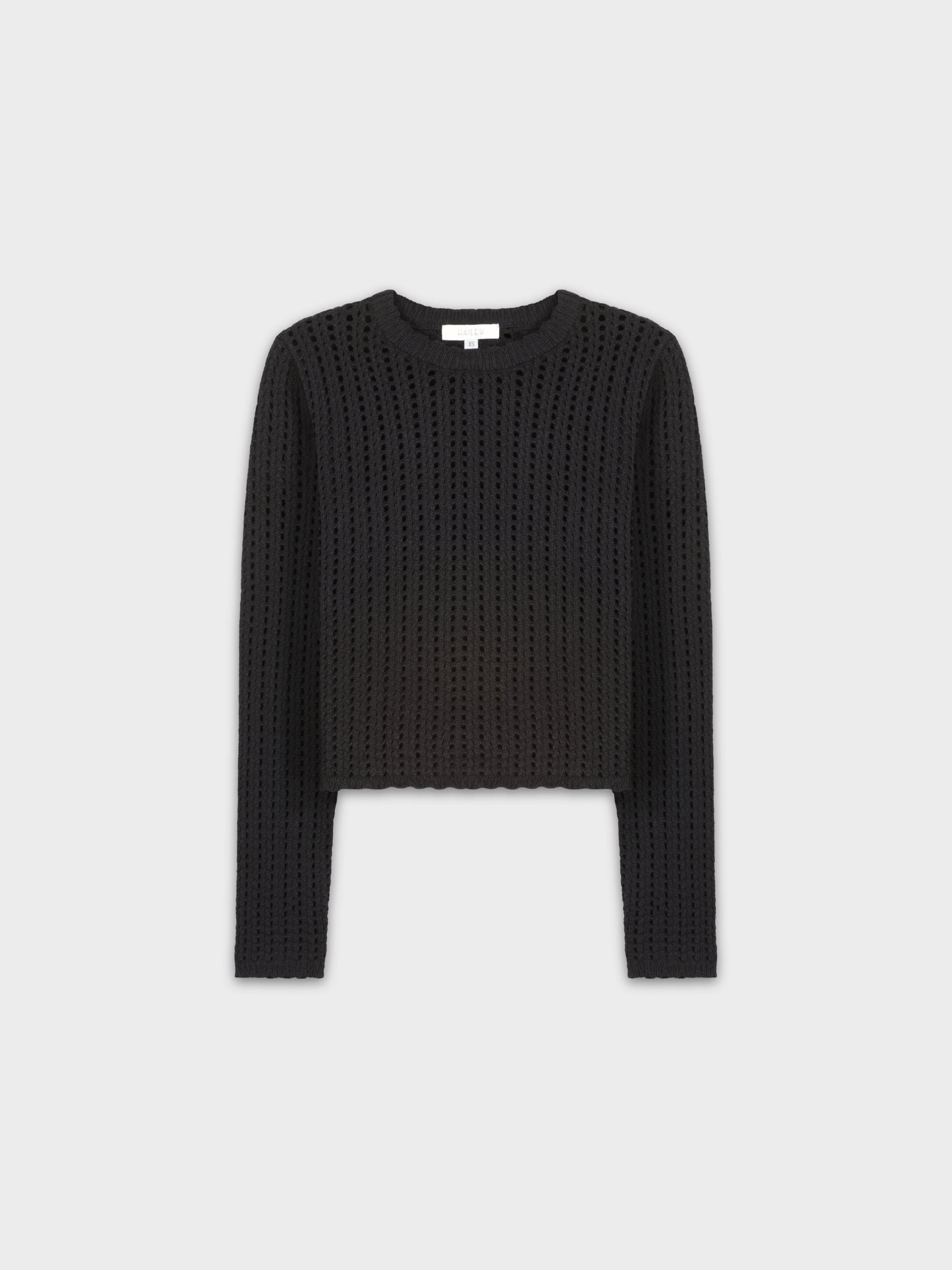 CROCHET SCALLOP SWEATER-BLACK