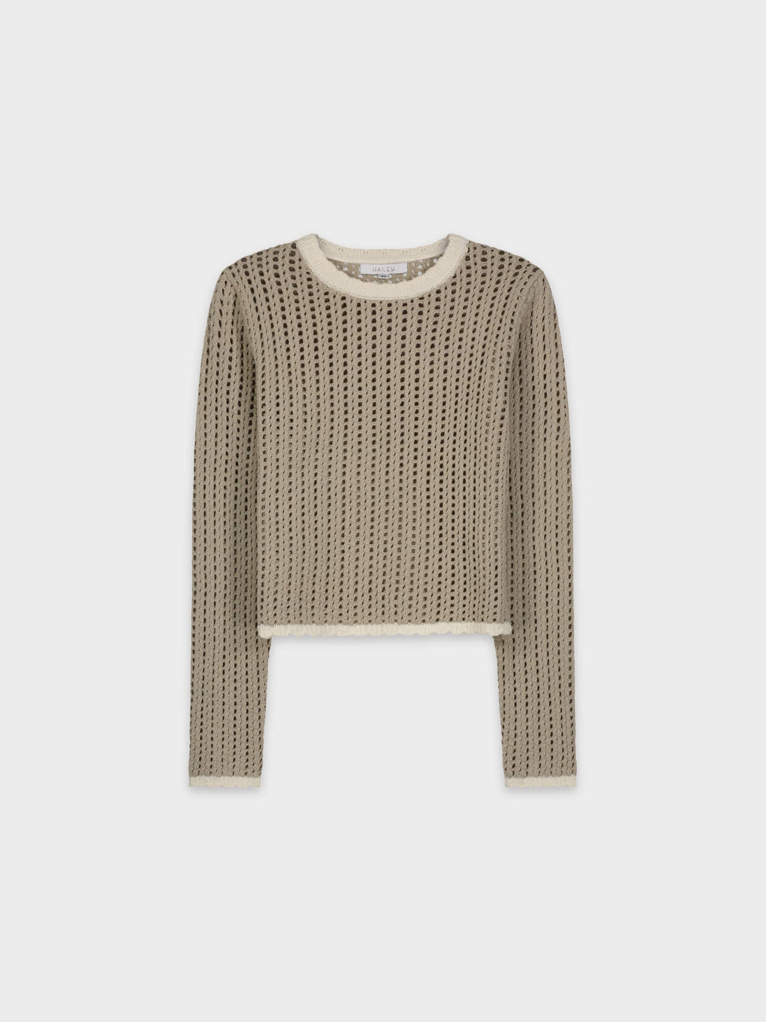 CROCHET SCALLOP SWEATER-TAN/WHITE