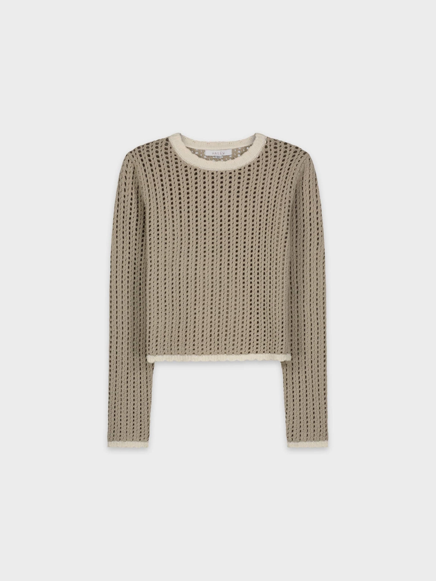 CROCHET SCALLOP SWEATER-TAN/WHITE