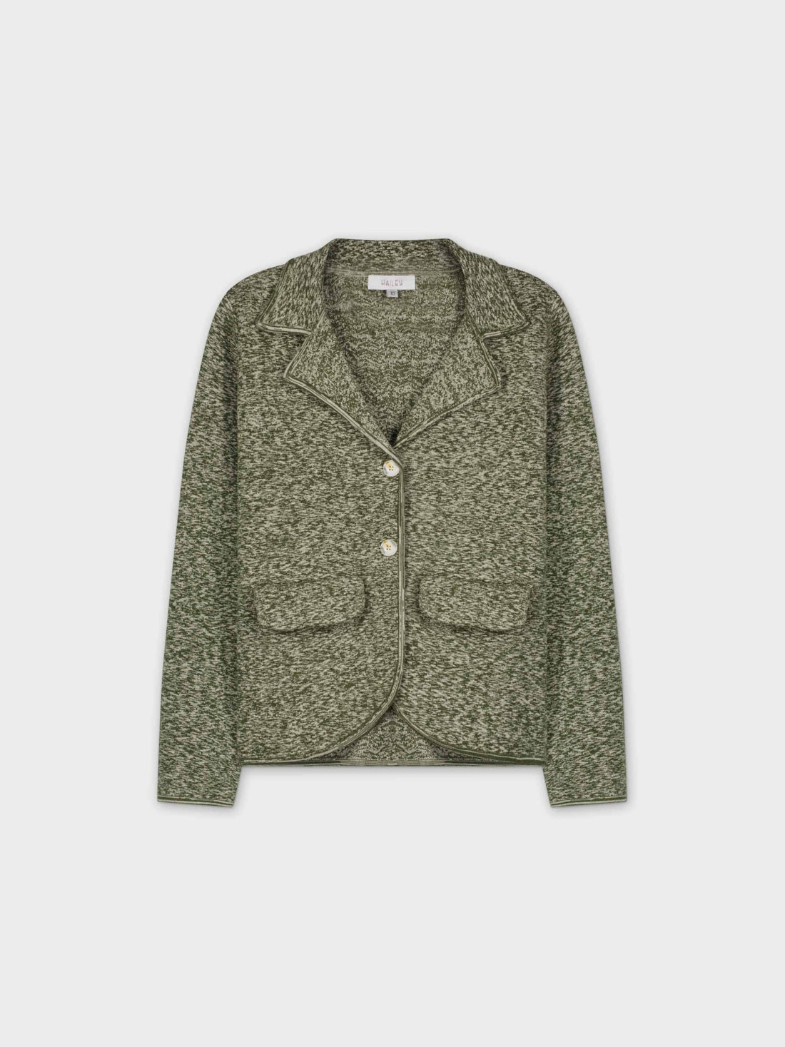 HERRINGBONE KNIT BLAZER-GREEN/CREAM