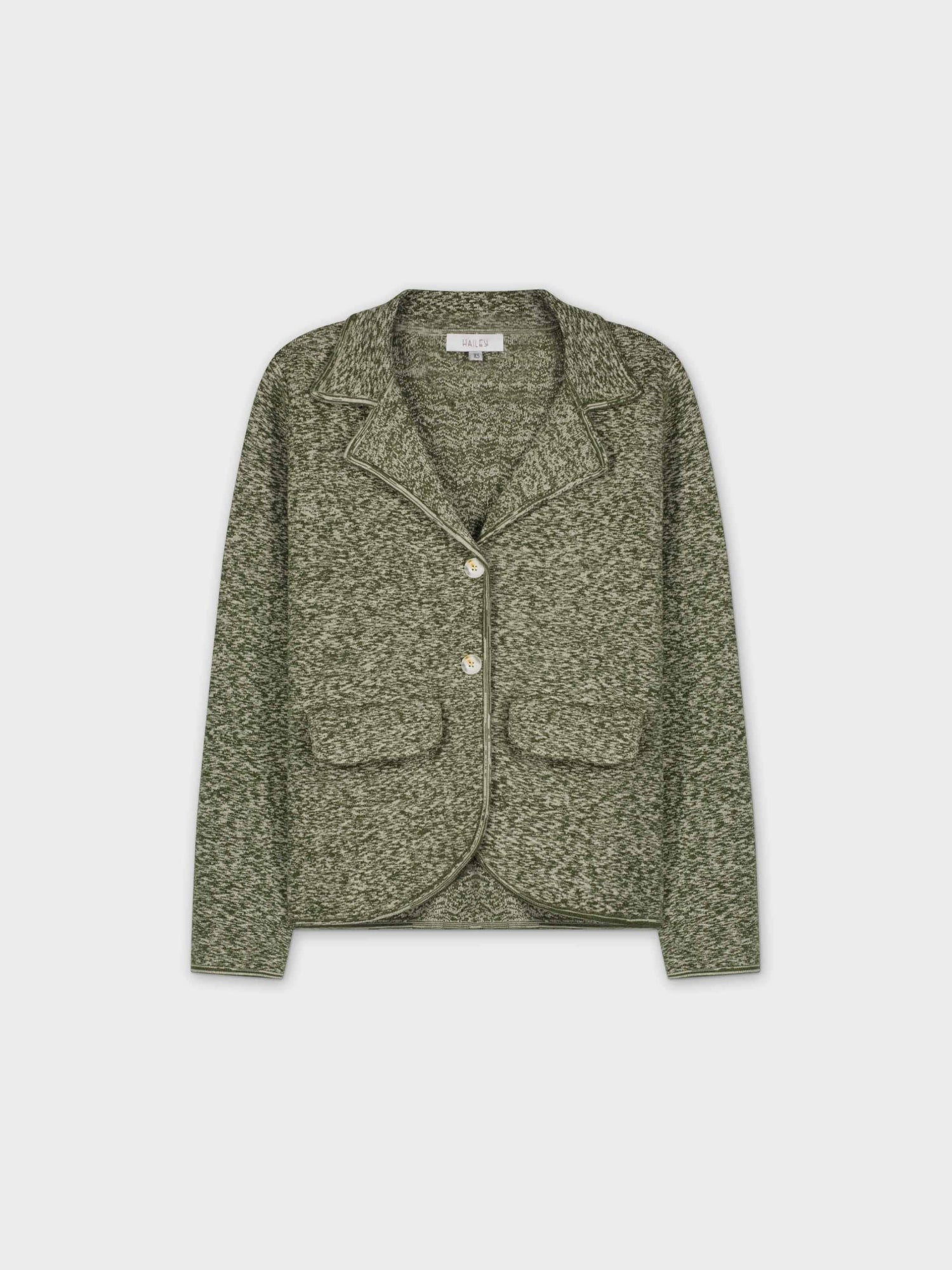 HERRINGBONE KNIT BLAZER-GREEN/CREAM