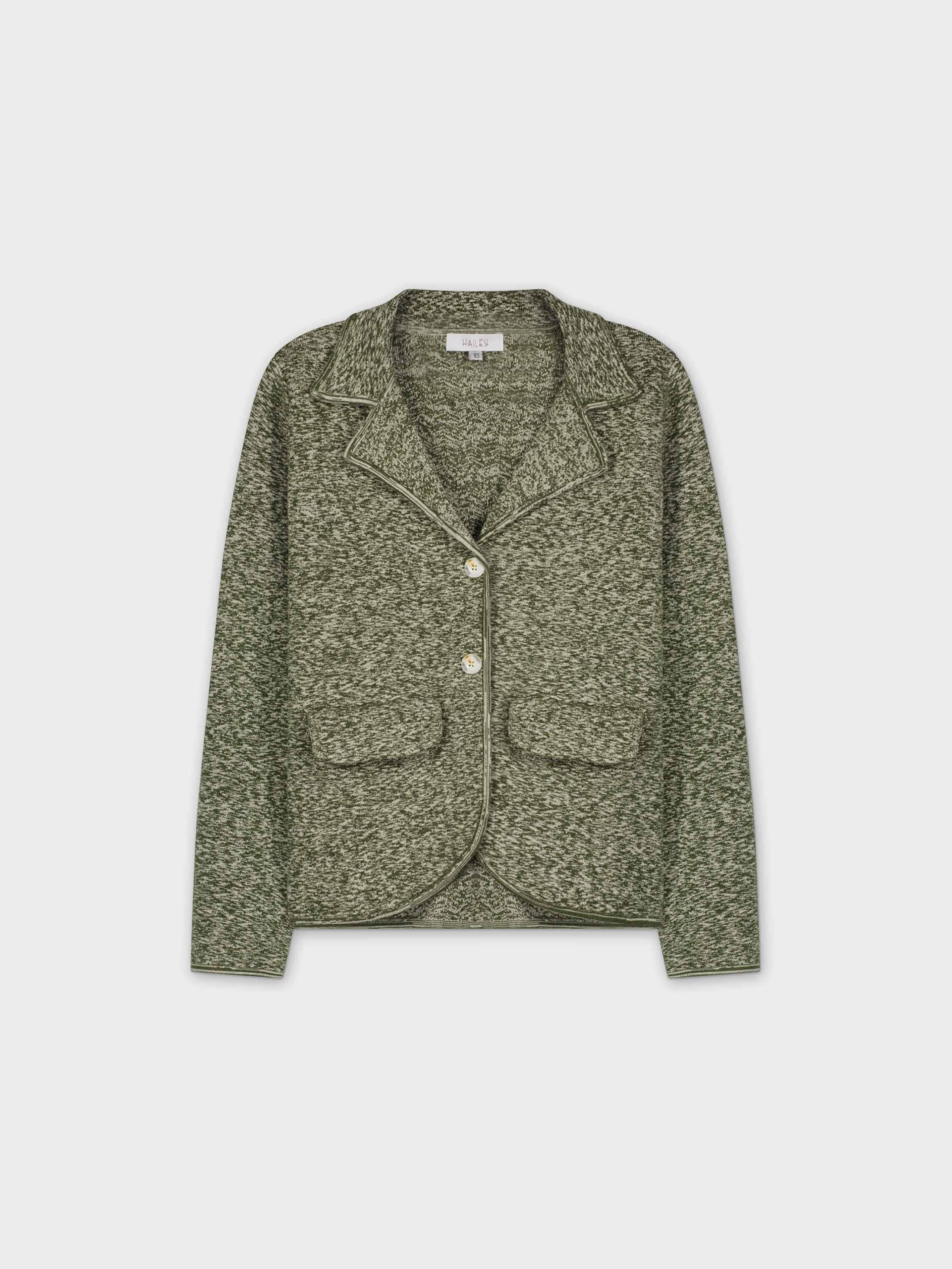 HERRINGBONE KNIT BLAZER-GREEN/CREAM