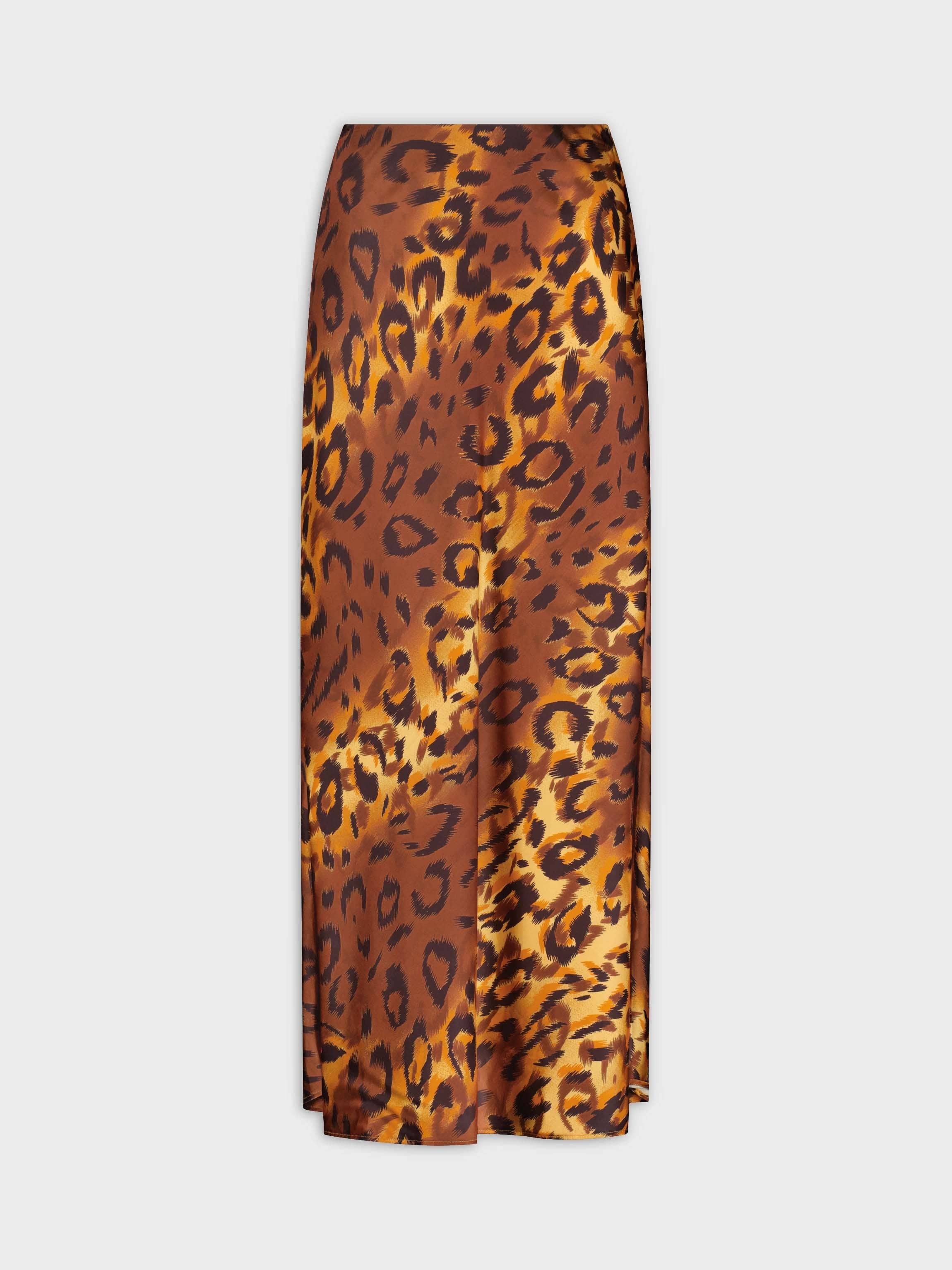 Printed Satin Slip Skirt-Brown Ombre