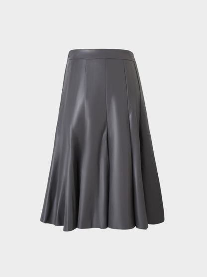 Flare Leather Skirt 25.5"-Grey