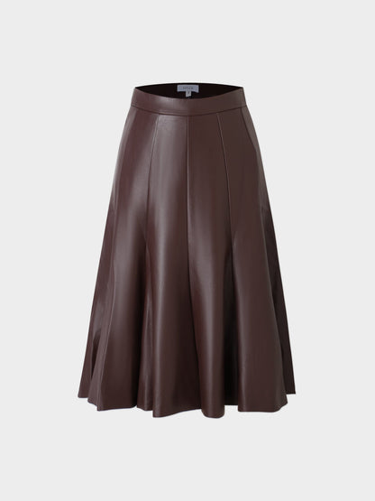 Flare Leather Skirt 25.5"-Brown