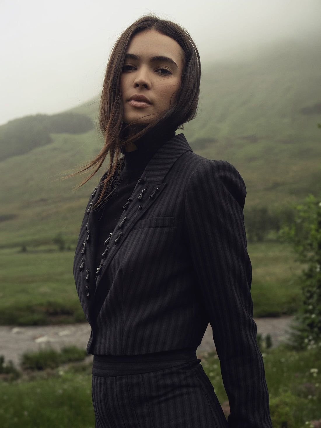 Herringbone Crop Beaded Blazer-Grey/Black