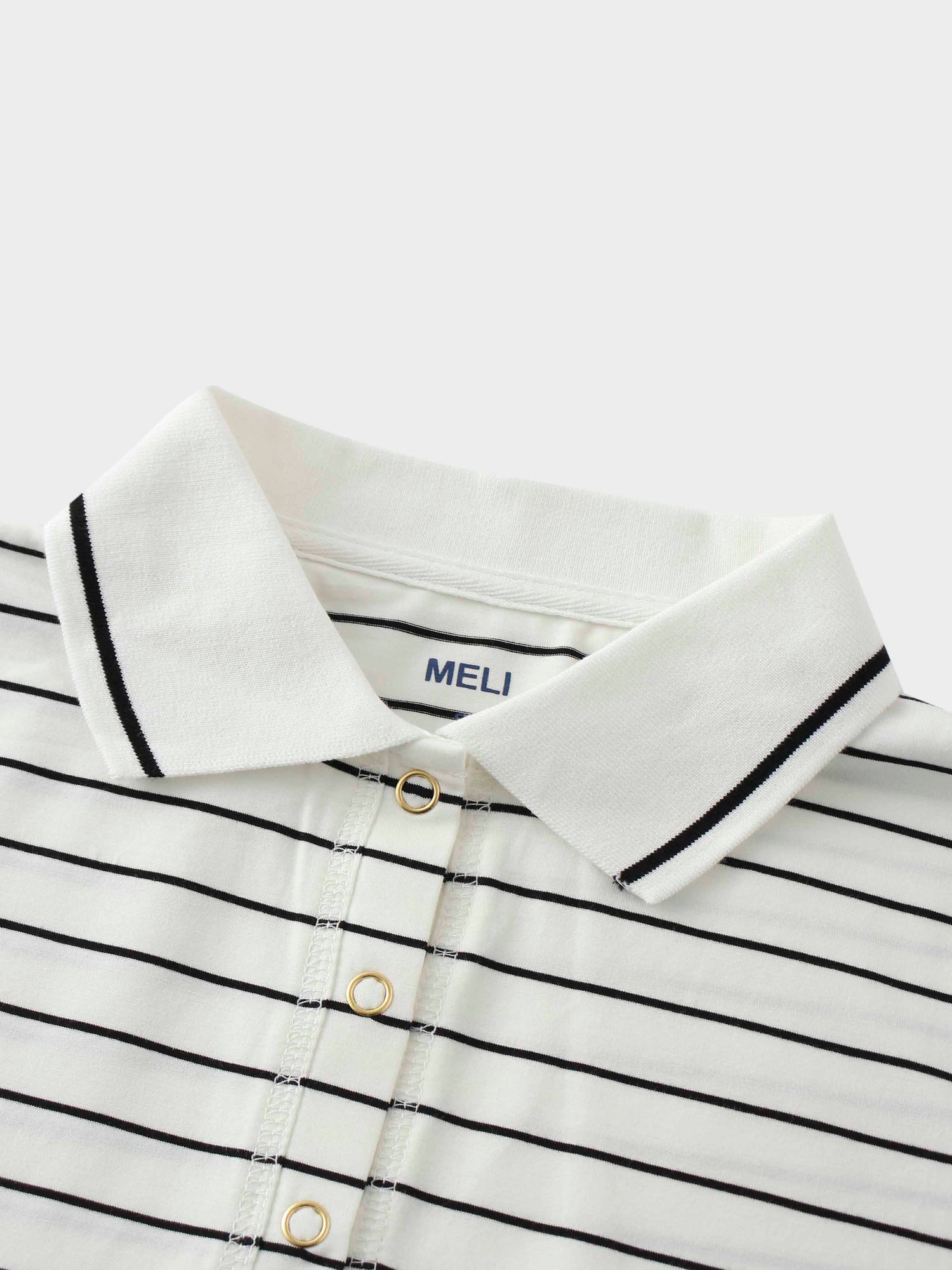 Striped Collar Snap Tee-Ivory/Black