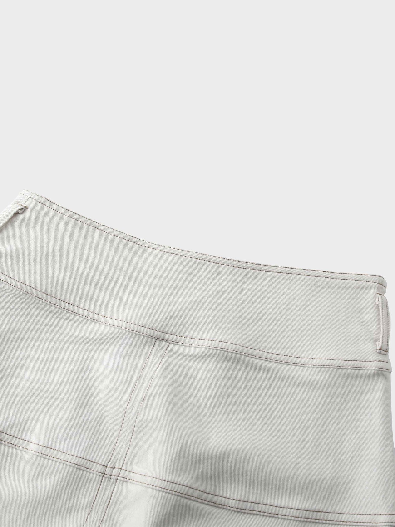 Stitched Tiered Belted Denim Skirt-Cream