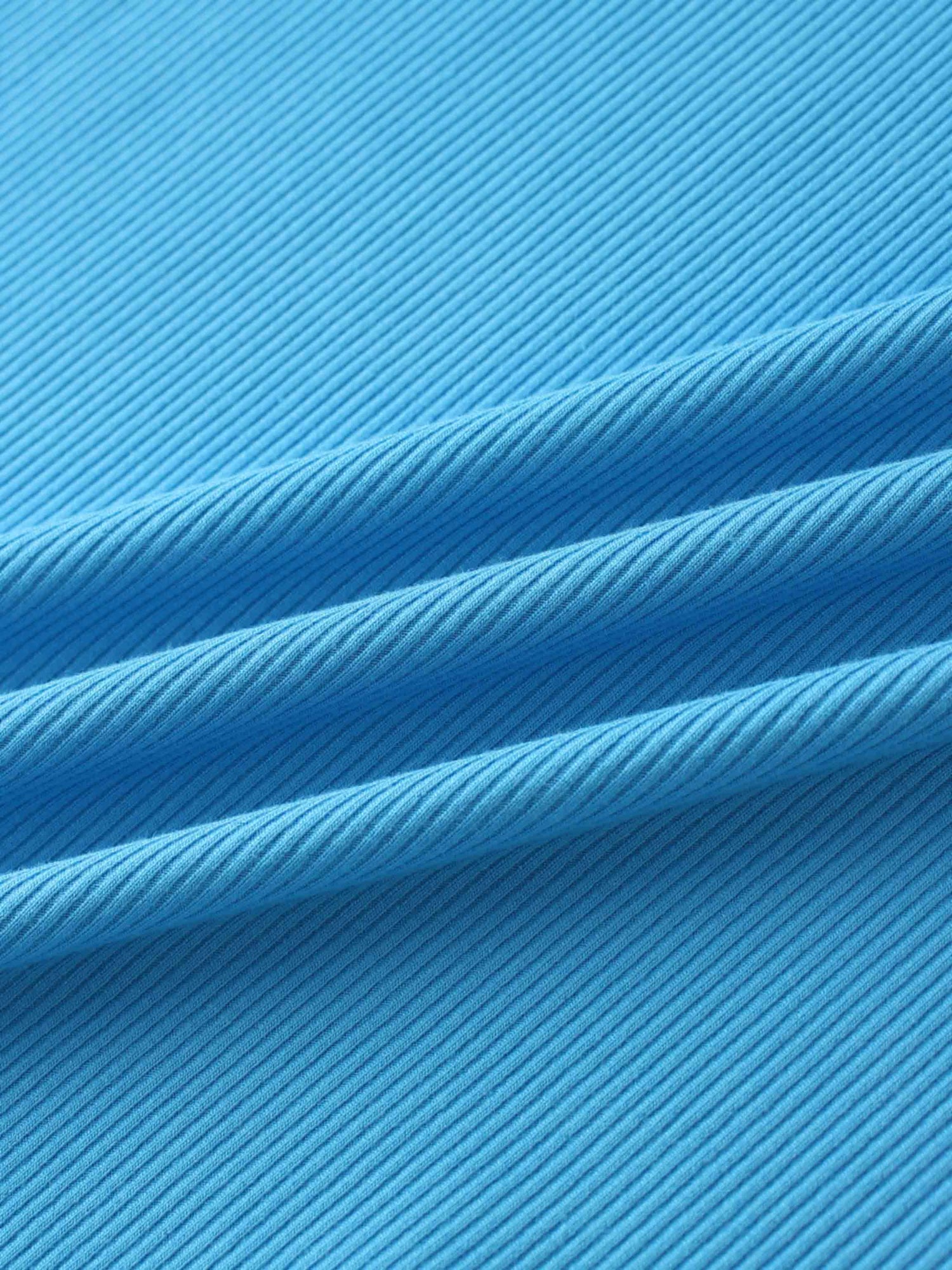 Rounded Hem Ribbed T-Shirt-Sky Blue