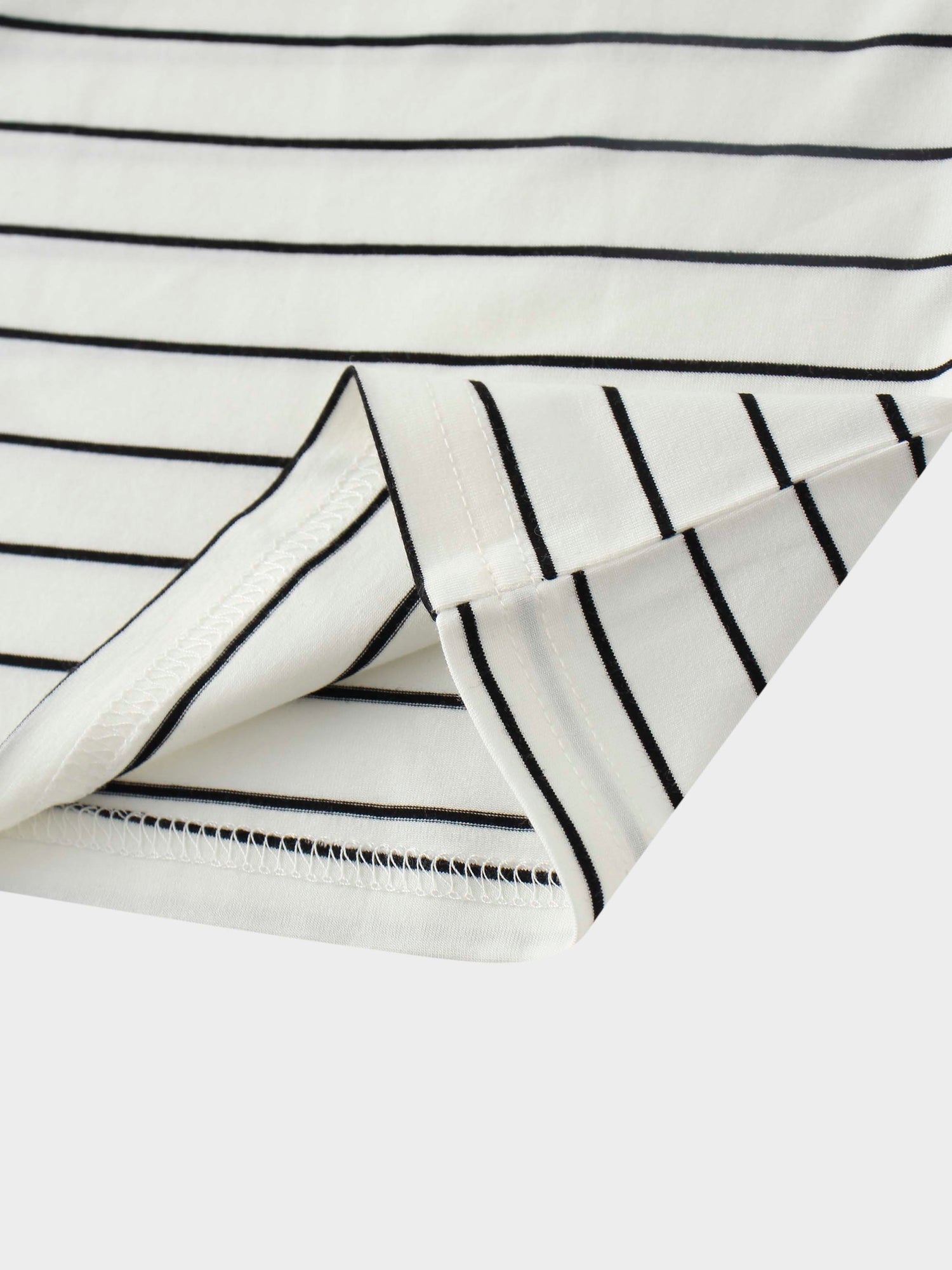 Striped Collar Snap Tee-Ivory/Black