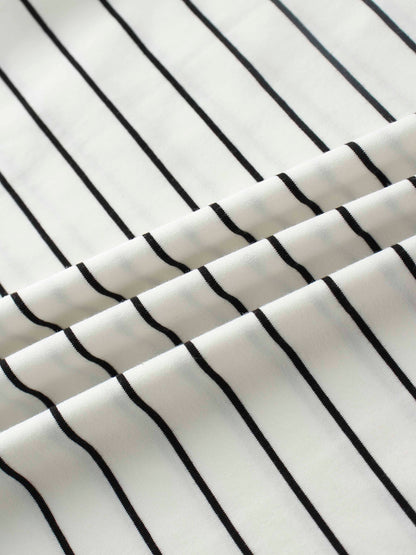 Striped Collar Snap Tee-Ivory/Black