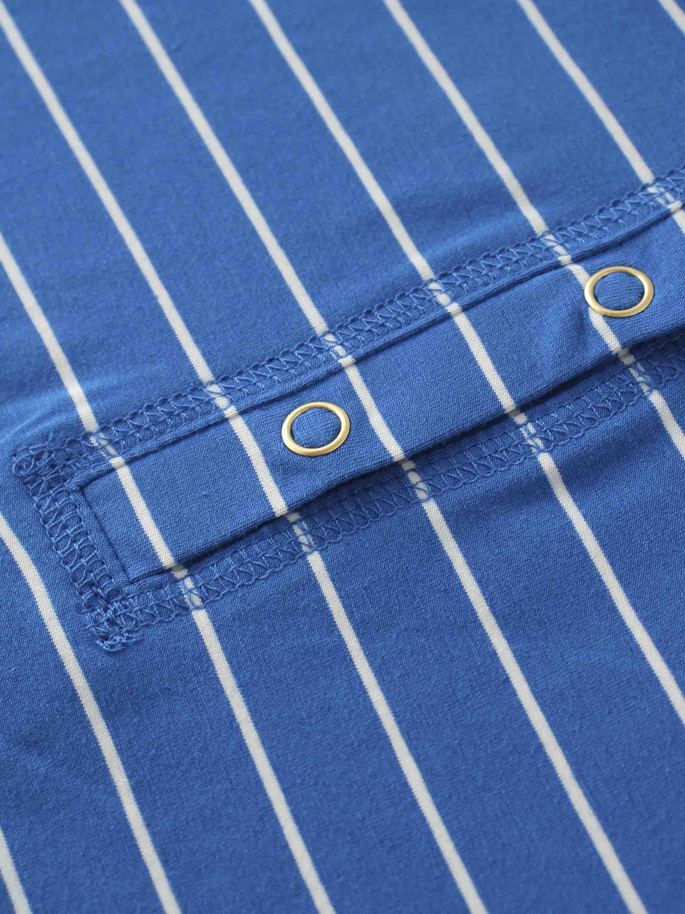 Striped Collar Snap Tee-Cobalt Blue/White